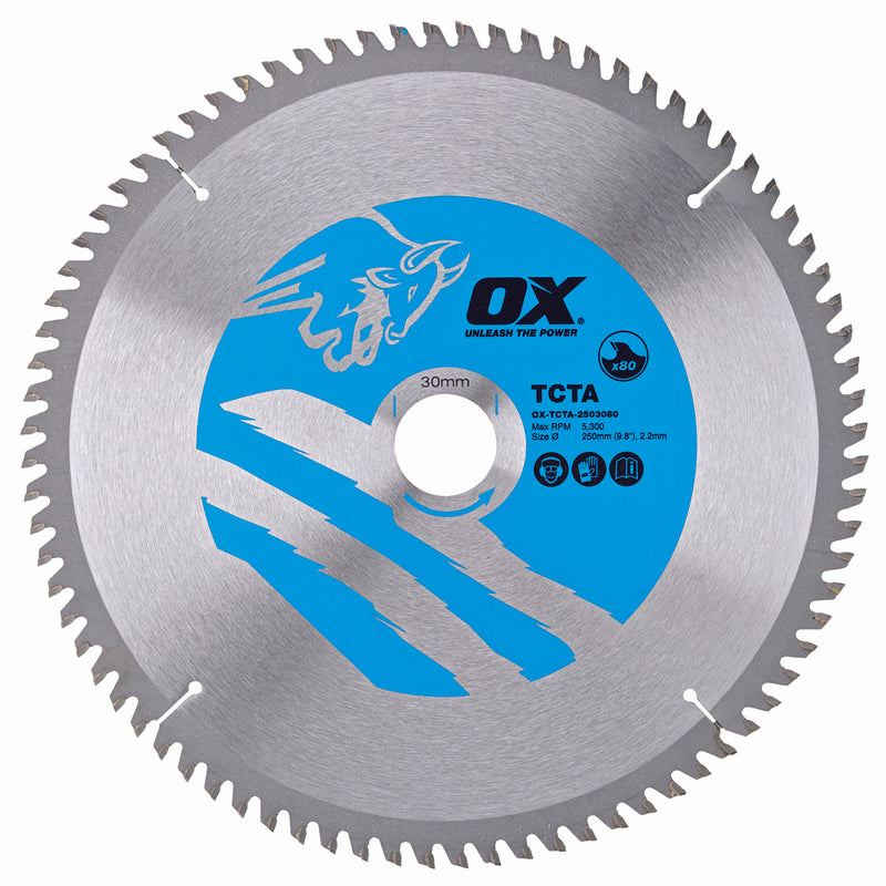 OX Tools OX-TCTA-2503080 Alu/Plastic/Laminate Cutting Circular Saw Blade 250/30mm, 80 Teeth TCG