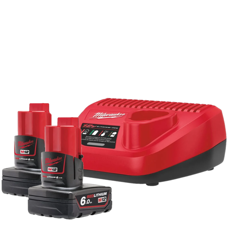 Milwaukee M12B6+C12C 2x 6.0Ah Batteries & Charger Bundle M12 Fuel