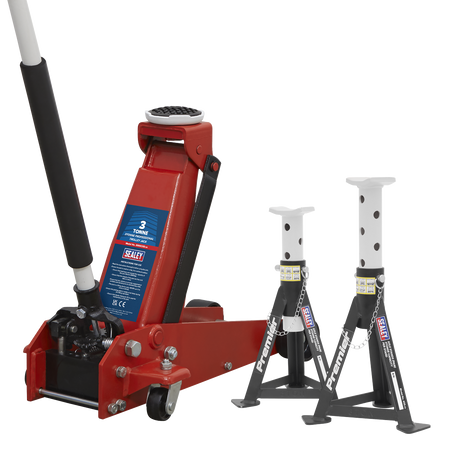 Sealey 3000CXDCOMBO1 Trolley Jack 3t & Axle Stands (Pair) 3t per Stand Combo