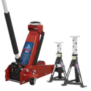 Sealey 3000CXDCOMBO1 Trolley Jack 3t & Axle Stands (Pair) 3t per Stand Combo
