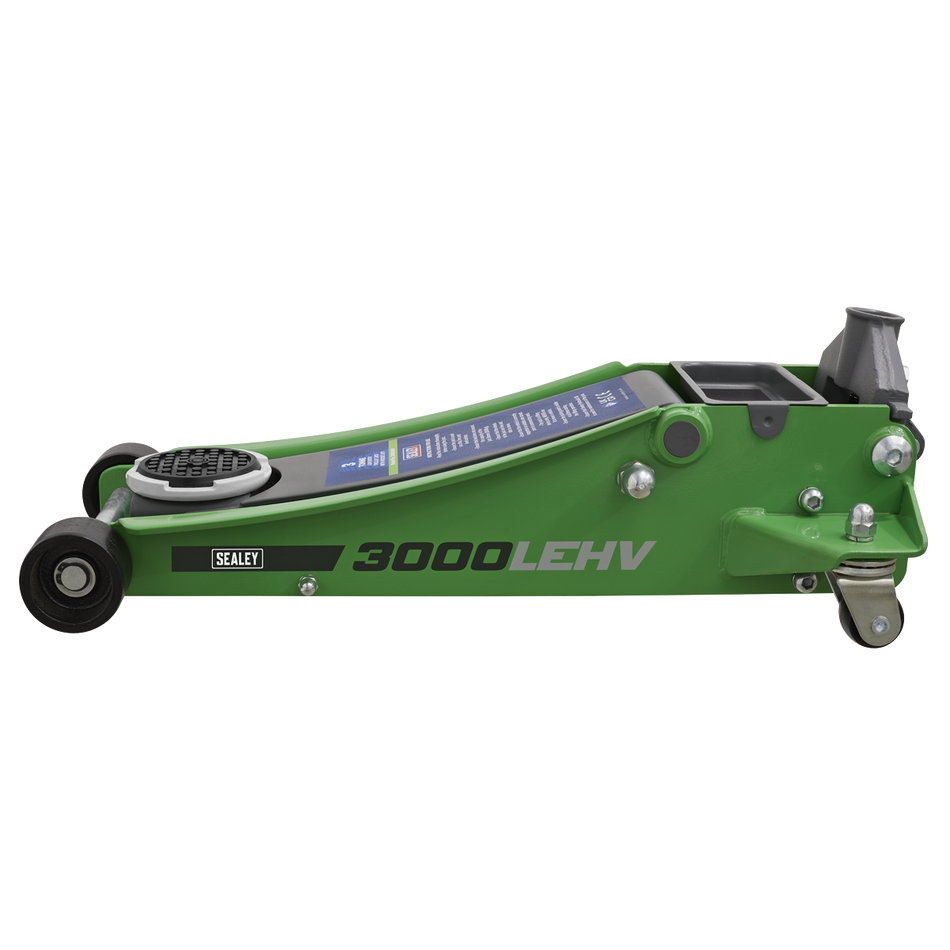 Sealey 3000LEHV Trolley Jack 3 Tonne Low Profile Rocket Lift Hi-Vis Green