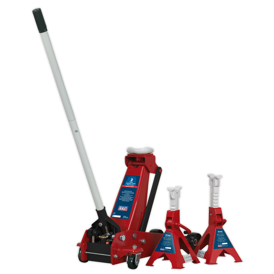 Sealey 3010CX 3tonne Standard Chassis Trolley Jack with Axle Stands (Pair)