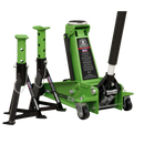 Sealey 3015CXHV 3tonne Trolley Jack with Super Rocket Lift & Axle Stands (Pair) - Hi-Vis Green