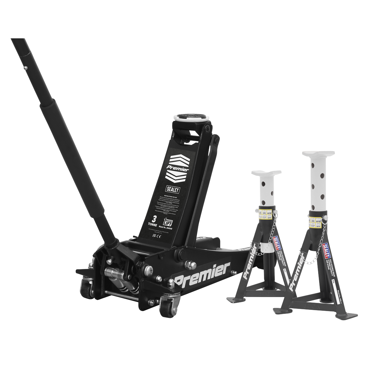 Sealey 3040ABCOMBO 3tonne Trolley Jack with Super Rocket Lift & Axle Stands (Pair)