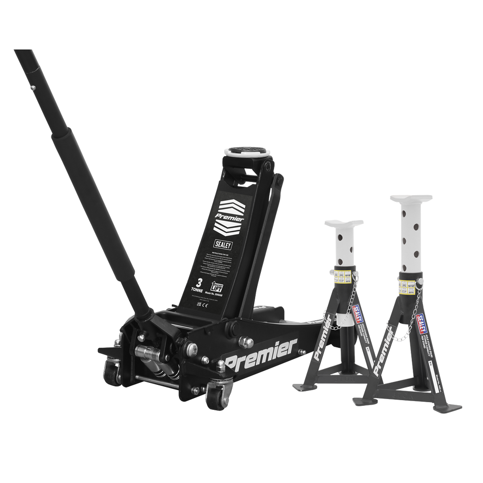 Sealey 3040ABCOMBO 3tonne Trolley Jack with Super Rocket Lift & Axle Stands (Pair)