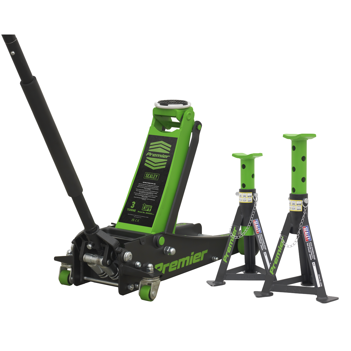 Sealey 3040AGCOMBO1 Trolley Jack 3tonne & Axle Stands (Pair) 3tonne per Stand Combo