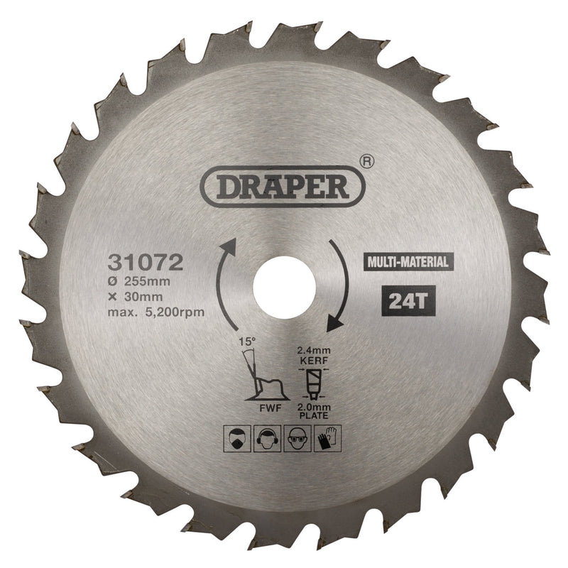 Draper 31072 TCT Multi-Purpose Circular Saw Blade, 255 x 30mm, 24T