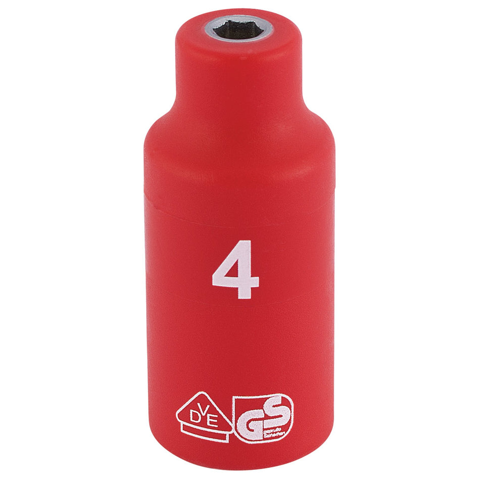 Draper 31143 Fully Insulated VDE Socket, 1/4" Sq. Dr., 4mm
