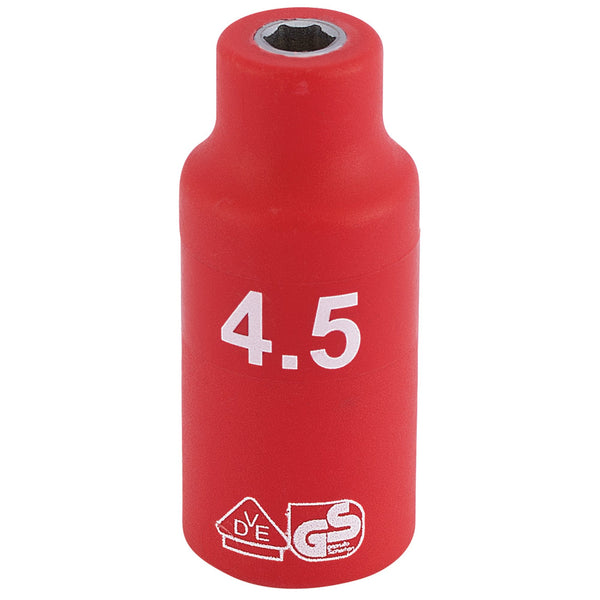 Draper 31156 Fully Insulated VDE Socket, 1/4" Sq. Dr., 4.5mm