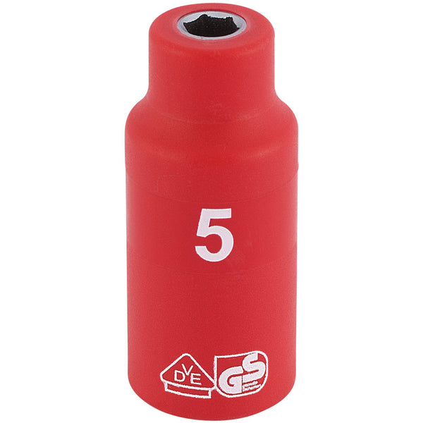 Draper 31164 Fully Insulated VDE Socket, 1/4" Sq. Dr., 5mm
