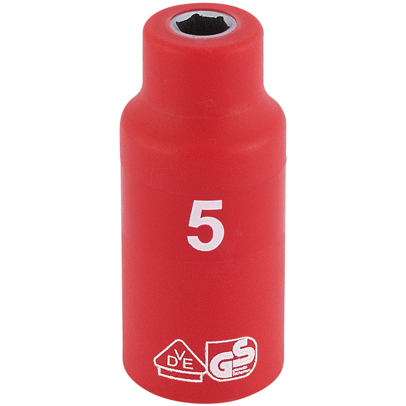 Draper 31164 Fully Insulated VDE Socket, 1/4" Sq. Dr., 5mm