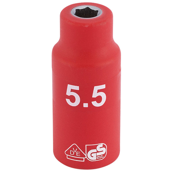 Draper 31237 Fully Insulated VDE Socket, 1/4" Sq. Dr., 5.5mm