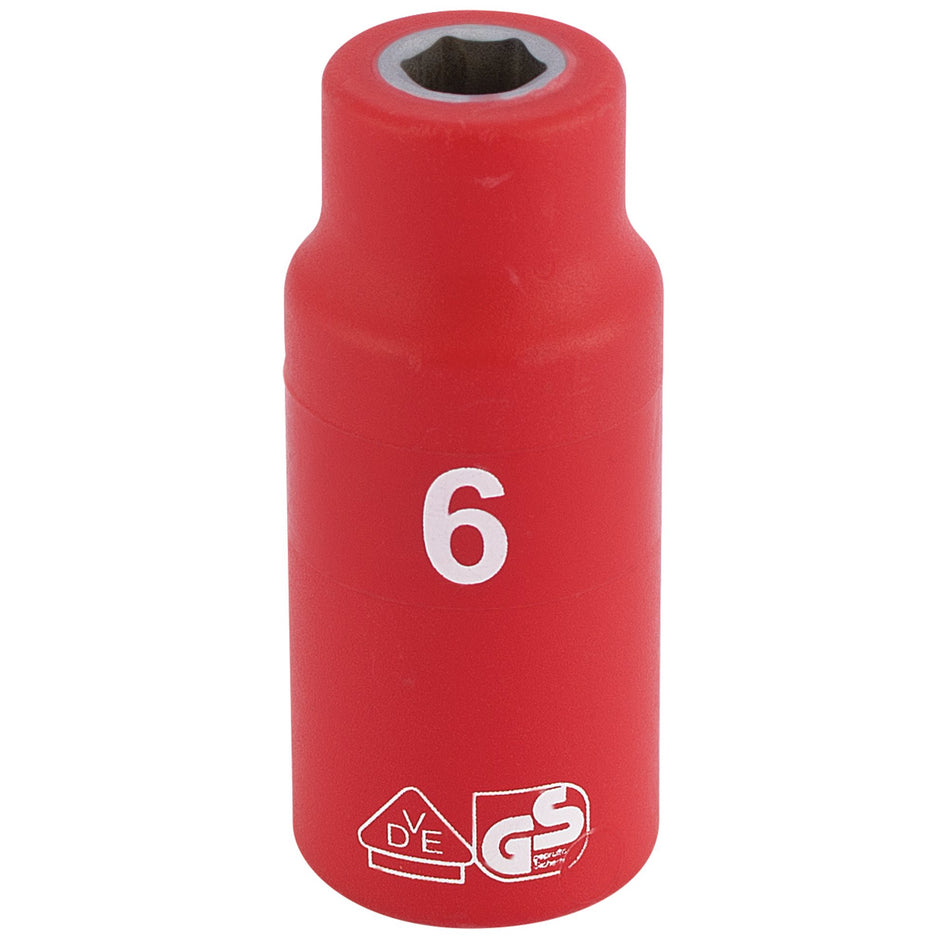 Draper 31258 Fully Insulated VDE Socket, 1/4" Sq. Dr., 6mm