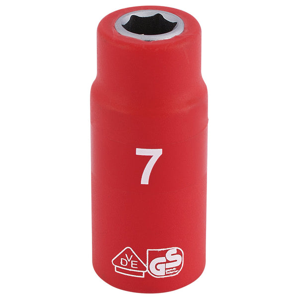 Draper 31325 Fully Insulated VDE Socket, 1/4" Sq. Dr., 7mm