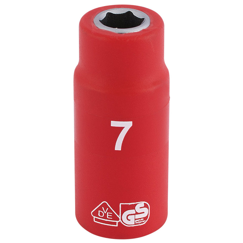 Draper 31325 Fully Insulated VDE Socket, 1/4" Sq. Dr., 7mm