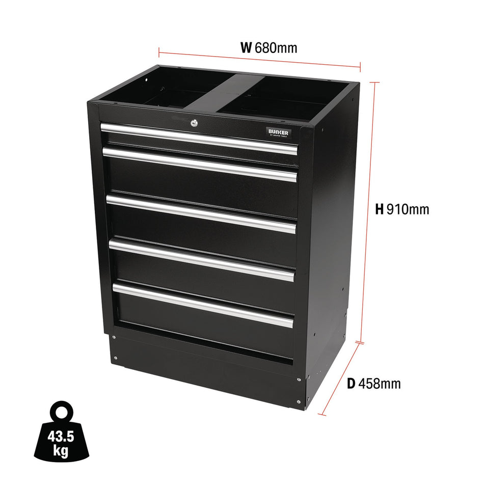 BUNKER® 31387 Modular Floor Cabinet, 5 Drawer, 680mm