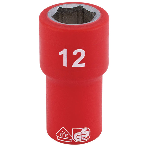 Draper 31490 Fully Insulated VDE Socket, 1/4" Sq. Dr., 12mm
