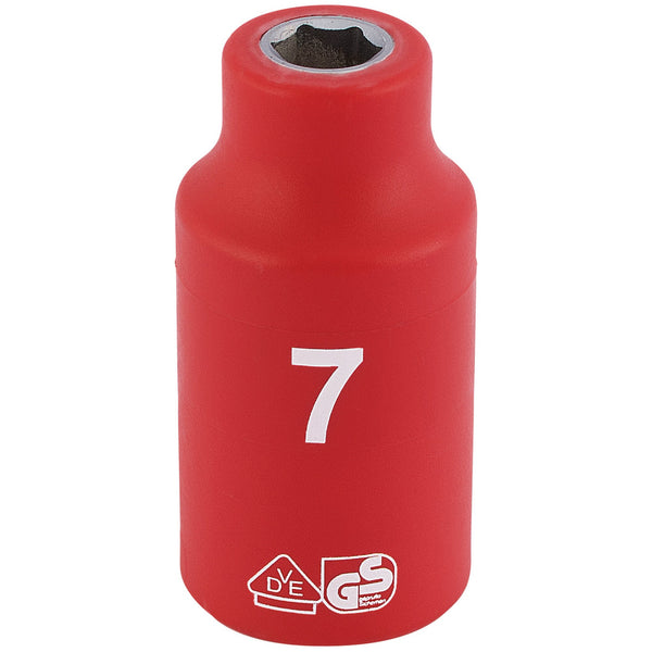 Draper 31500 Fully Insulated VDE Socket, 3/8" Sq. Dr., 7mm