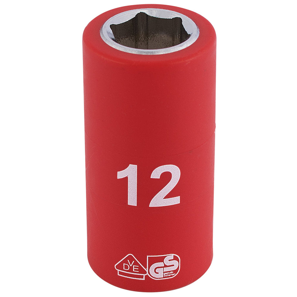 Draper 31615 Fully Insulated VDE Socket, 3/8" Sq. Dr., 12mm