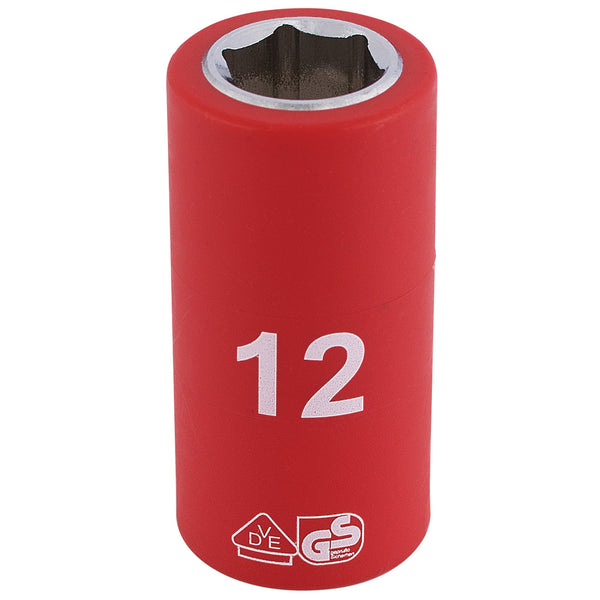 Draper 31615 Fully Insulated VDE Socket, 3/8" Sq. Dr., 12mm