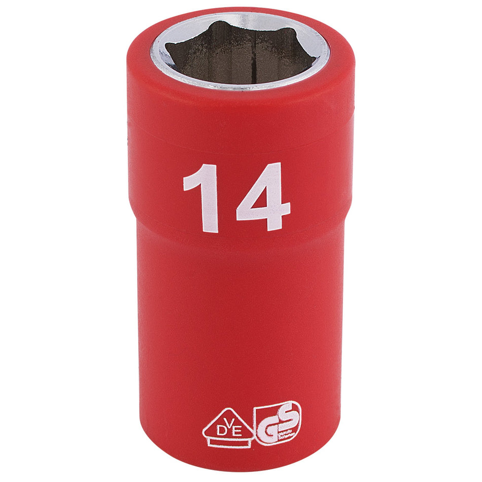 Draper 31697 Fully Insulated VDE Socket, 3/8" Sq. Dr., 14mm