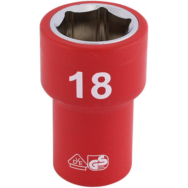 Draper 31724 Fully Insulated VDE Socket, 3/8" Sq. Dr., 18mm