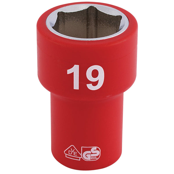 Draper 31740 Fully Insulated VDE Socket, 3/8" Sq. Dr., 19mm