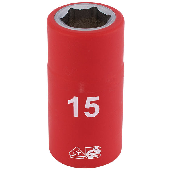 Draper 31835 Fully Insulated VDE Socket, 1/2" Sq. Dr., 15mm