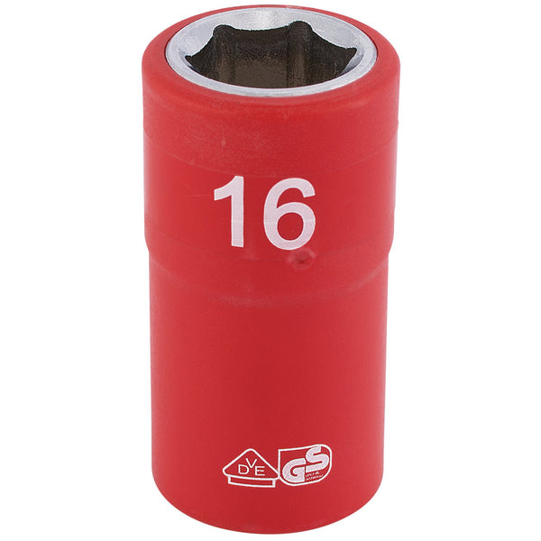 Draper 31843 Fully Insulated VDE Socket, 1/2" Sq. Dr., 16mm