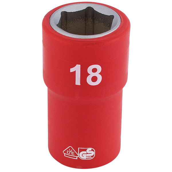 Draper 31869 Fully Insulated VDE Socket, 1/2" Sq. Dr., 18mm