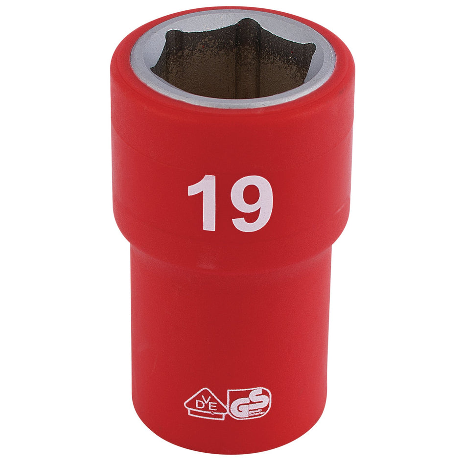Draper 31880 Fully Insulated VDE Socket, 1/2" Sq. Dr., 19mm