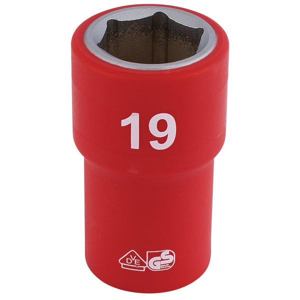 Draper 31880 Fully Insulated VDE Socket, 1/2" Sq. Dr., 19mm