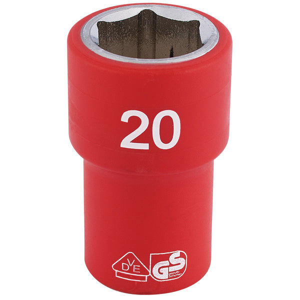 Draper 31882 Fully Insulated VDE Socket, 1/2" Sq. Dr., 20mm