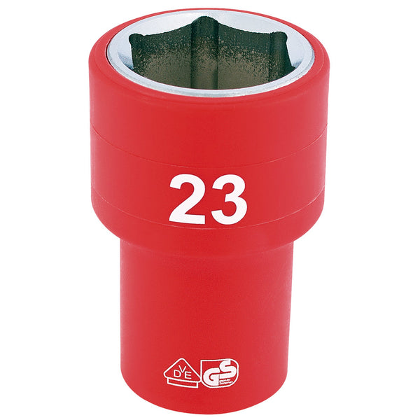 Draper 31953 Fully Insulated VDE Socket, 1/2" Sq. Dr., 23mm