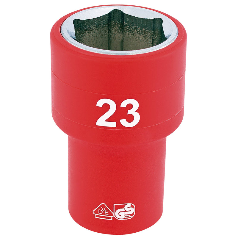 Draper 31953 Fully Insulated VDE Socket, 1/2" Sq. Dr., 23mm