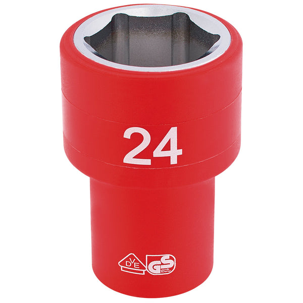 Draper 31954 Fully Insulated VDE Socket, 1/2" Sq. Dr., 24mm