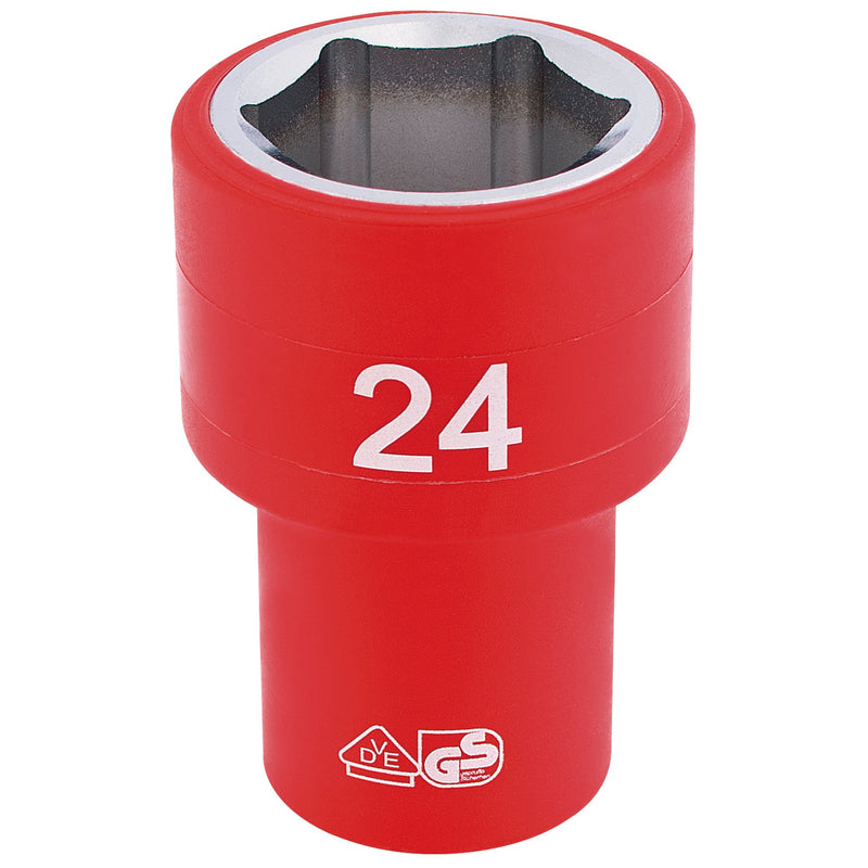 Draper 31954 Fully Insulated VDE Socket, 1/2" Sq. Dr., 24mm