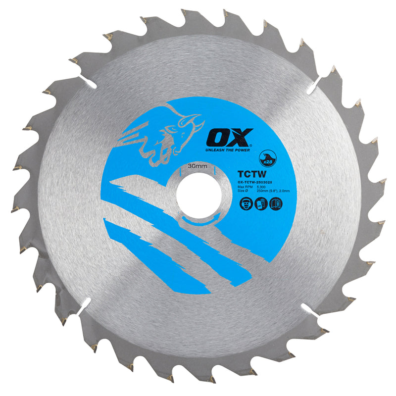 OX Tools OX-TCTW-2503028 Wood Cutting Circular Saw Blade 250/30mm, 28 Teeth ATB