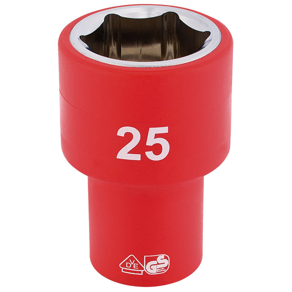 Draper 31961 Fully Insulated VDE Socket, 1/2" Sq. Dr., 25mm