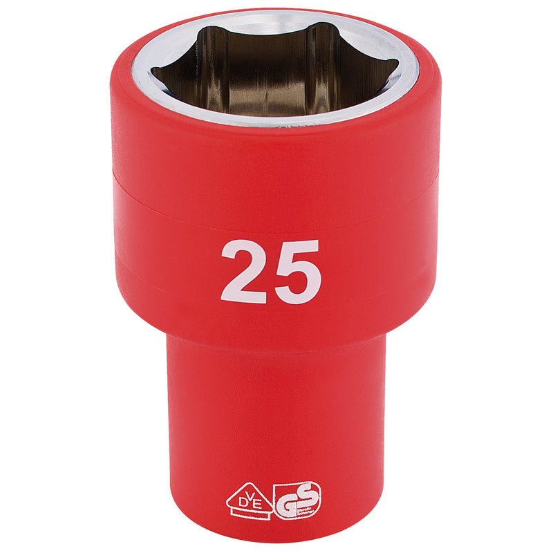 Draper 31961 Fully Insulated VDE Socket, 1/2" Sq. Dr., 25mm