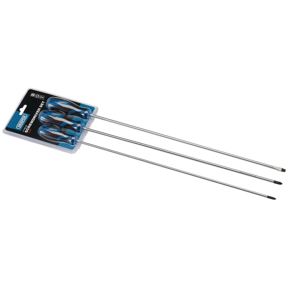 Draper 32603 Extra Long Reach Soft Grip Screwdriver Set, 450mm (3 Piece)