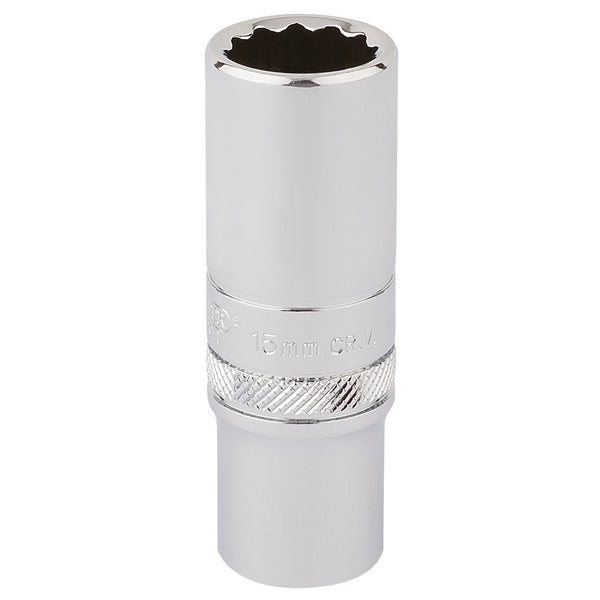 Draper 32965 HI-TORQ&#174; 12 Point Deep Socket, 3/8" Sq. Dr., 15mm