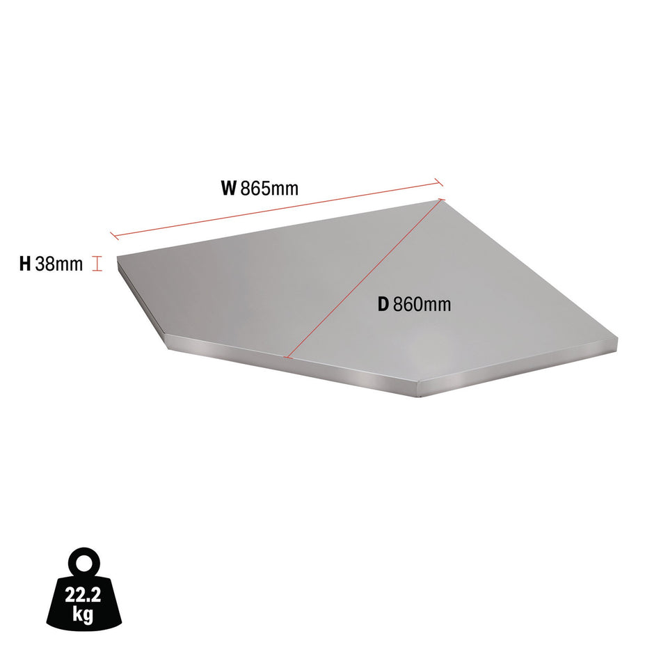 BUNKER® 33203 Modular Stainless Steel Worktop for Corner Cabinet, 865mm