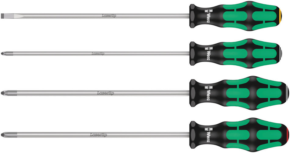 Wera 05347736002 335/350/355/4 Screwdriver set Kraftform Plus Lasertip 200 mm-long blades, 4 pieces