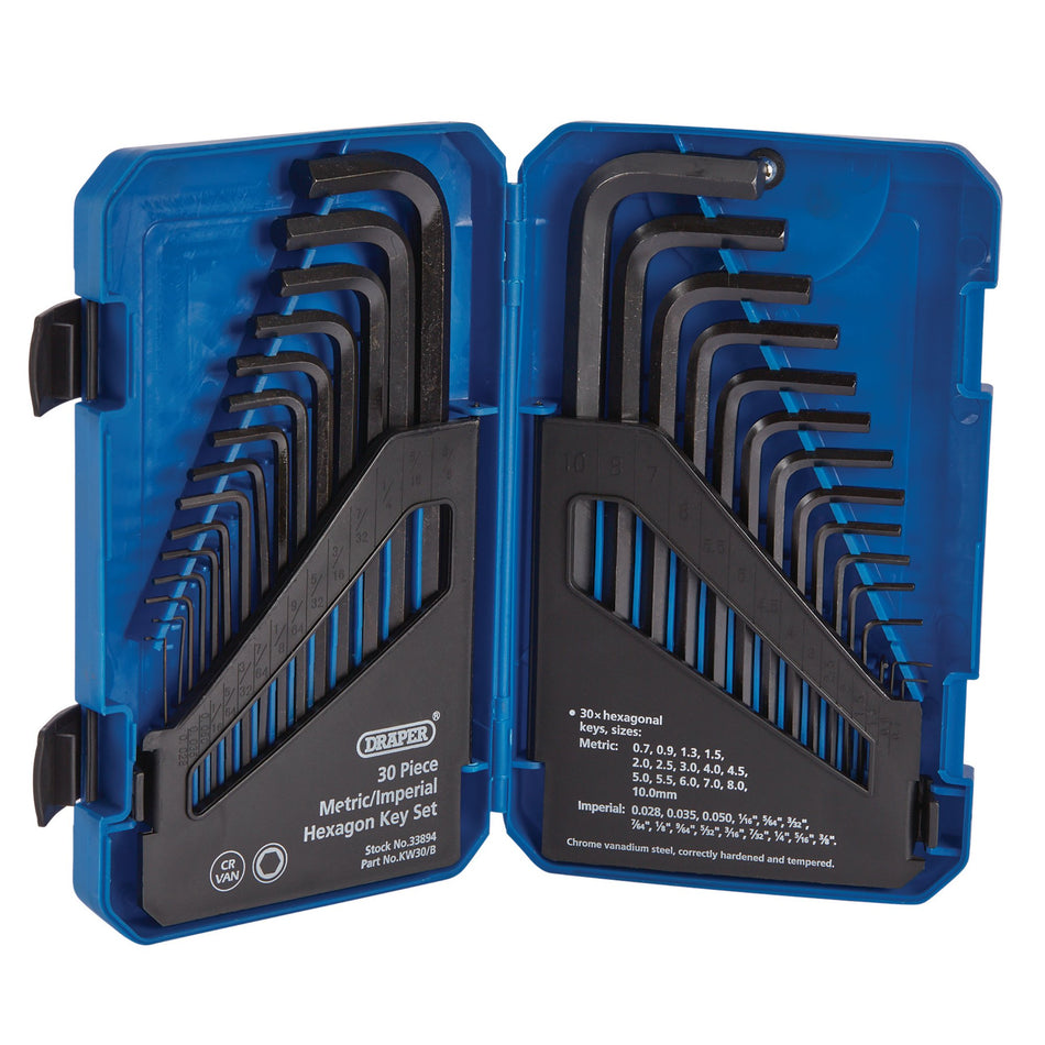 Draper 33894 Metric/Imperial Combined Long Pattern Hexagon Key Set (30 Piece)
