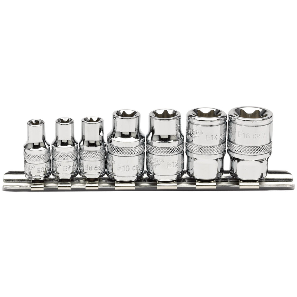 Draper 34412 Draper TX-STAR® Socket Set, 1/4" and 3/8" Sq. Dr. (7 Piece)