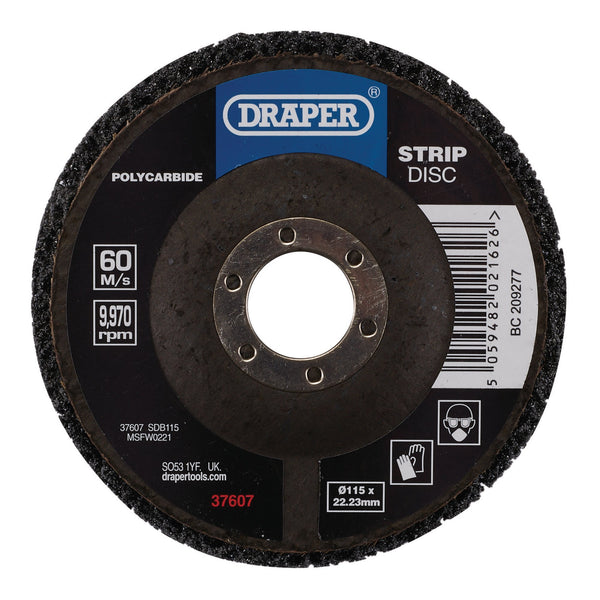 Draper 37607 Polycarbide Strip Disc, 115mm, 22.23mm, 180 Grit, Black