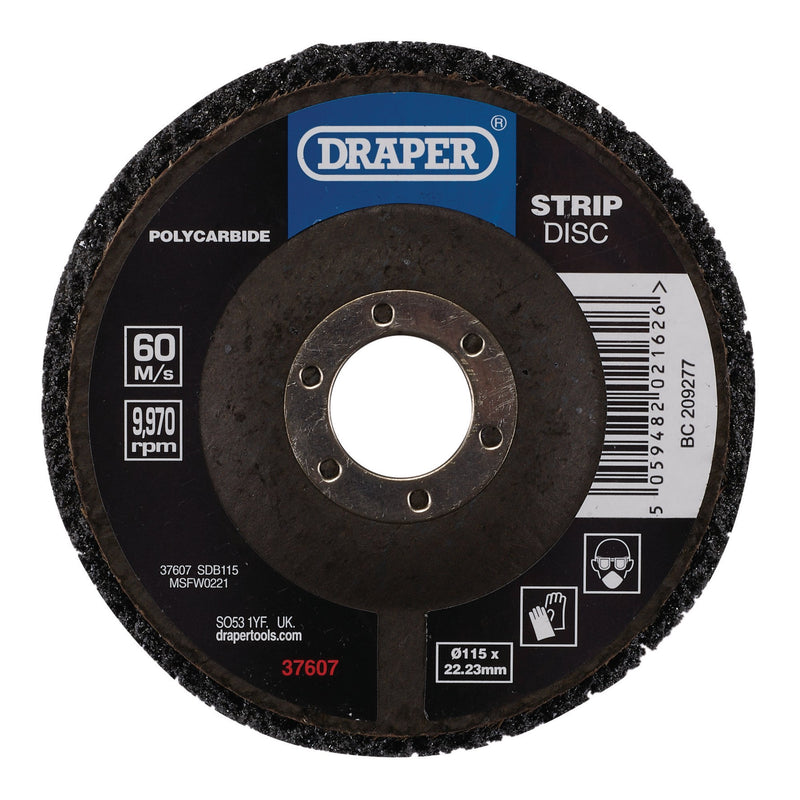 Draper 37607 Polycarbide Strip Disc, 115mm, 22.23mm, 180 Grit, Black