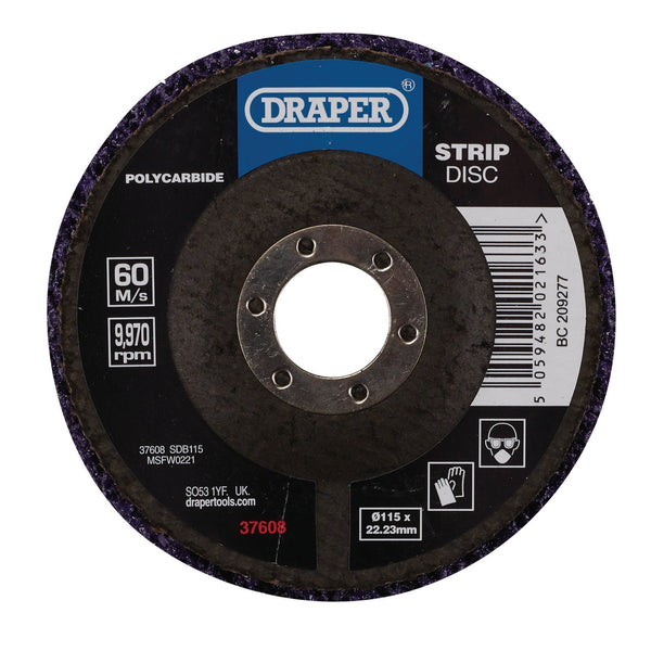 Draper 37608 Polycarbide Strip Disc, 115mm, 22.23mm, 180 Grit, Purple