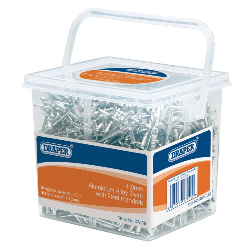 Draper 37658 Blind Rivets, 4.0 x 10.2mm (Tub of 1200)